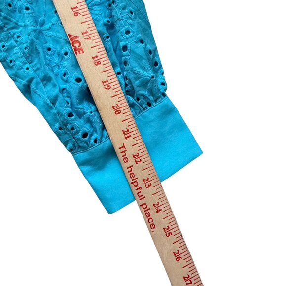 Talbots Long Sleeves Eyelet Boyfriend Button Front Shirt Top Womens LP Blue - Picture 6 of 8